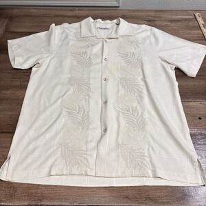 Tommy Bahama Cream Embroidered Hawaiian Guayabera-Style Button Down Shirt